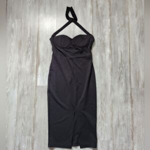 Tea & Cup Midi Dress Sleeveless Choker Bodycon Black Front Slit Back Zip Sz L